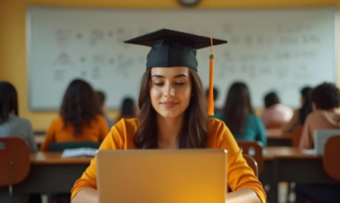 A student working through an online course on a laptop