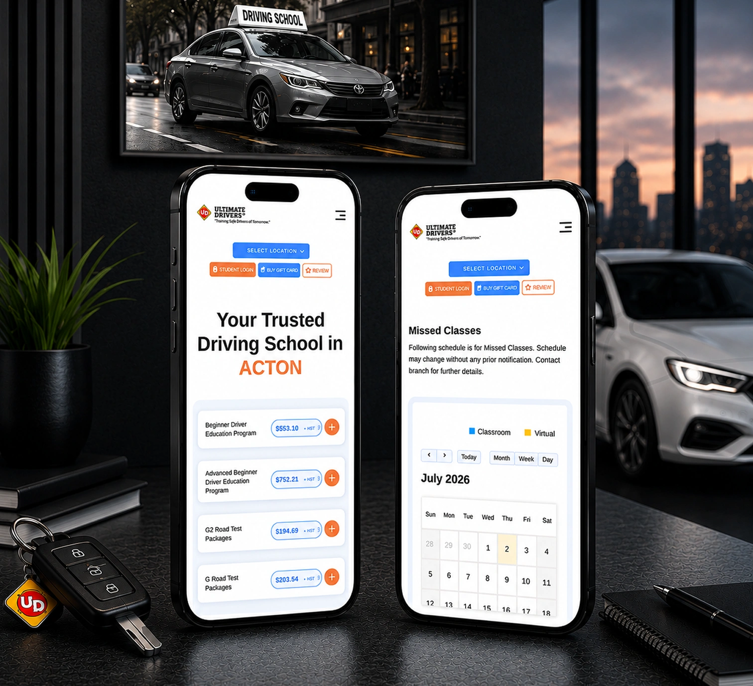 Ultimate Drivers student and instructor app screens