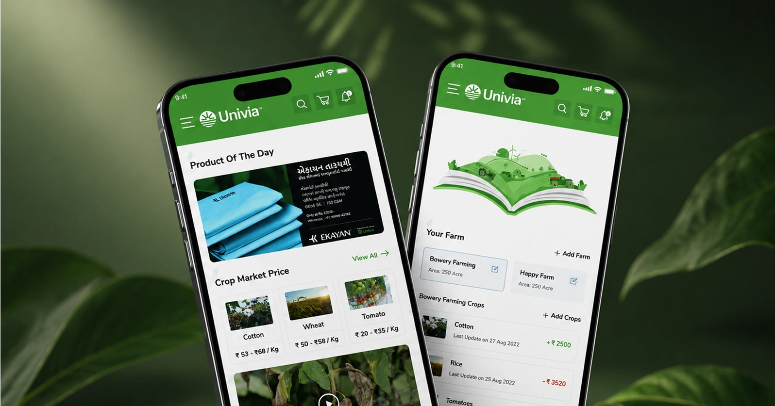 The Univia app running on Android and iOS